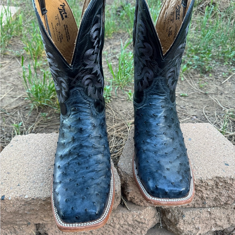 Tony Lama Men's Black Ostrich Leather Western Boots Size 13D